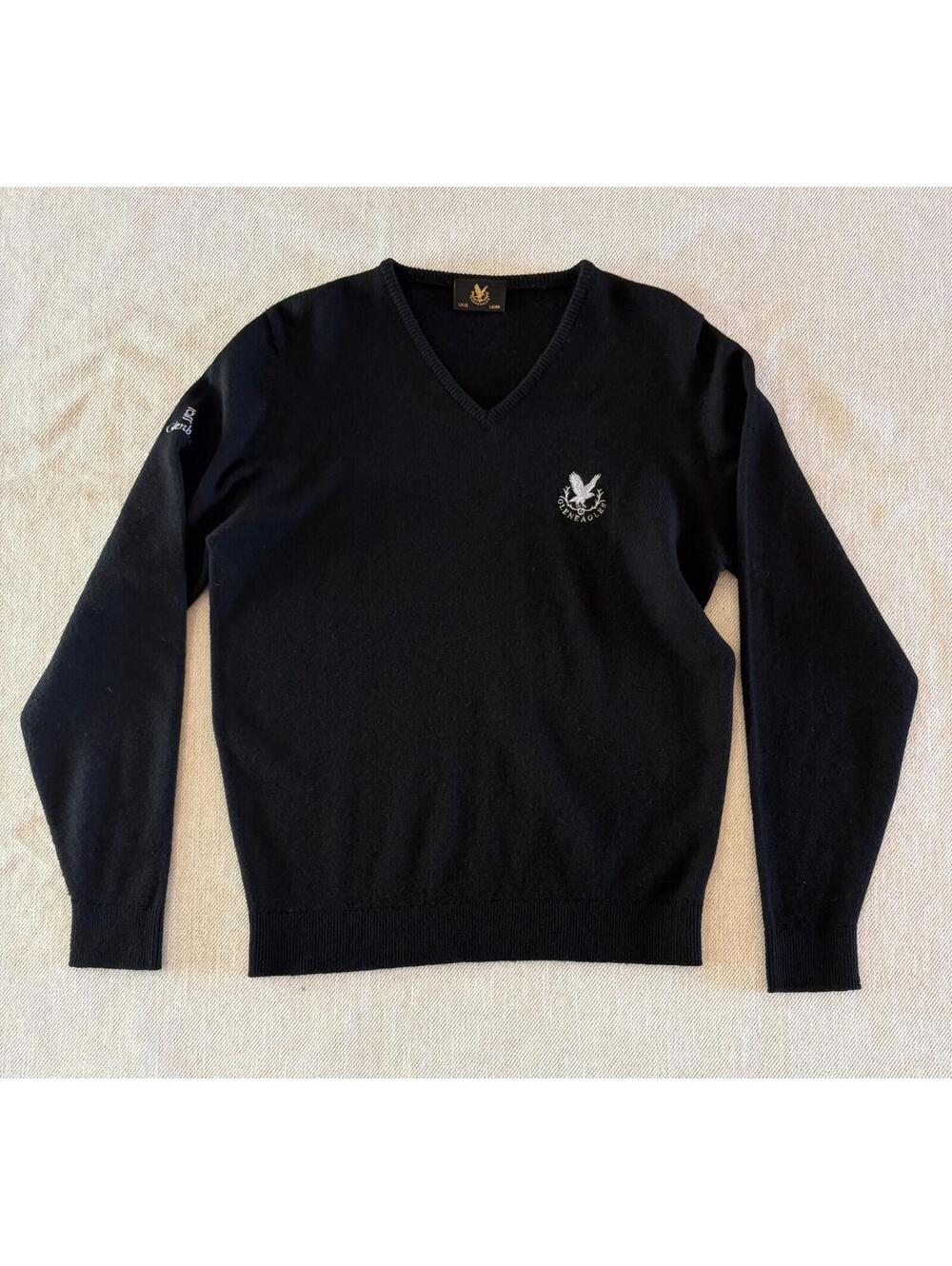 Gleneagles Golf Course Merino Lambswool V-Neck Sweater Black Men US M Scotland
